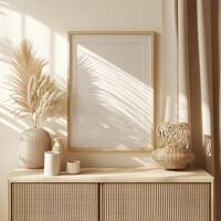 Cozy home interior with natural decor and soft lighting photo