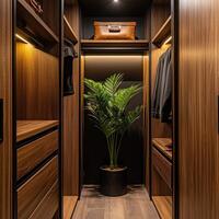 Modern closet design featuring plants and organized storage solutions photo