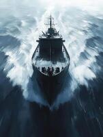 Ship navigating through turbulent waters during daytime photo