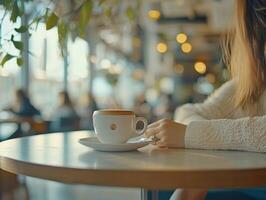 Relaxing afternoon in a cozy cafe with coffee and a serene atmosphere photo
