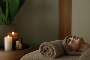 Relaxation and pampering in a serene spa setting with soothing candles photo