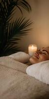 Relaxing spa experience at a serene wellness center during evening hours photo
