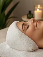 Relaxing facial treatment at a tranquil spa with soothing ambiance photo