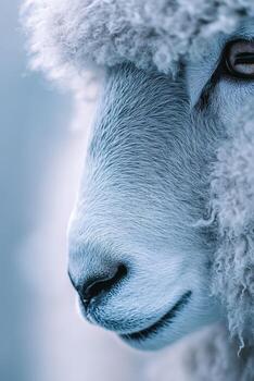 Close-up of a fluffy sheep showcasing its soft wool and unique features photo