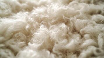This close-up view showcases the soft and fluffy texture of raw wool fibers photo