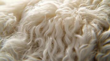 Close-up view of soft, fluffy white wool texture under natural light photo