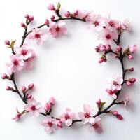 Cherry blossom arrangement with fresh pink flowers on a white background photo
