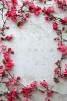 Floral arrangement of pink blossoms on a textured background photo