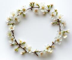 Floral arrangement with white cherry blossoms in a circular design photo