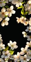 White blossoms frame a dark background in a serene spring display photo