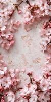 Beautiful cherry blossom flowers creating a delicate natural frame photo