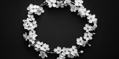 Elegant floral wreath made with cherry blossoms on a black background photo
