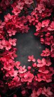 Cherry blossoms in a circular frame on a dark background photo