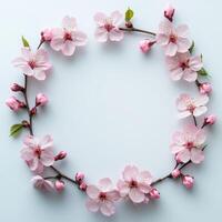 Beautiful cherry blossom arrangement set on a light backdrop in spring photo