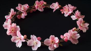 Elegant cherry blossom wreath crafted with delicate pink flowers photo
