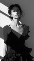 Elegance and sophistication captured in monochrome fashion portrait photo