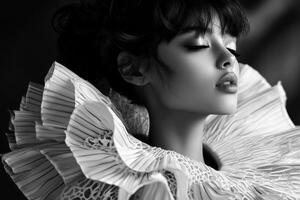 Elegant portrait of a model in a dramatic ruffled collar photo