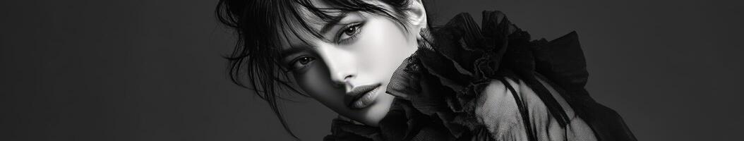 Captivating black and white portrait of a model with elegant features photo