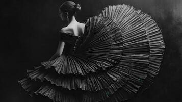 Elegant dancer showcasing intricate black dress design during performance photo