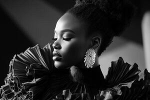 Elegant portrait of a model showcasing dramatic fashion and accessories photo