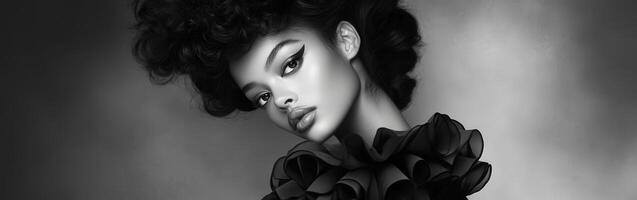 Elegant portrait of a model with dramatic hairstyle and fashion photo