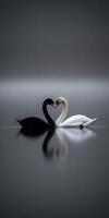 Two majestic swans forming a heart shape in tranquil water photo