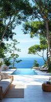 Luxurious villa with ocean view and infinity pool in tropical paradise photo
