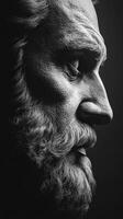 Detailed profile view of an ancient sculpture depicting a bearded man photo