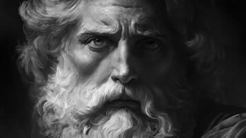 Expression of wisdom and strength in a close-up portrait of an elderly man photo