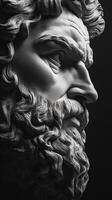 Profile of a classical sculpture showcasing intricate beard and details photo