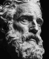 Detailed portrait of an elderly man with a beard against a dark background photo
