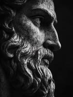 Sculpted figure captures the essence of ancient wisdom in monochrome photo