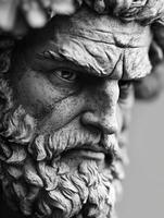 Detailed close-up of a majestic sculpted figure with a fierce expression photo