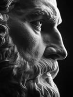 Detailed profile of a classical sculpture depicting a bearded figure photo