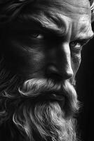 Detailed portrait of a man with a majestic beard and intense expression photo