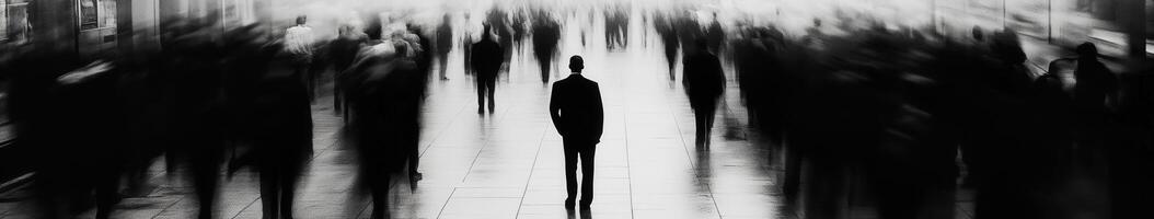 Urban solitude in the midst of bustling city life captured in noir style photo