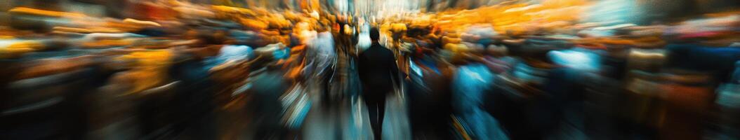 Urban rush in noir style with blurred figures and lights photo