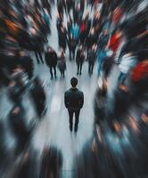 Urban solitude captured in a bustling noir environment with a man standing alone photo