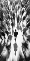 Embracing solitude in a bustling crowd captured in noir style photo