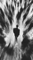Darkness surrounds a lone figure in a bustling urban setting at night photo