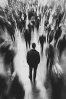 Isolation in a crowd with a noir aesthetic during a busy day photo