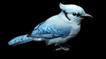 Blue jay perched gracefully against a dark backdrop in stunning detail photo