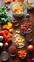 Colorful assortment of fresh ingredients for a healthy meal preparation photo