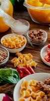 Colorful ingredients laid out for a delicious pasta dish preparation photo