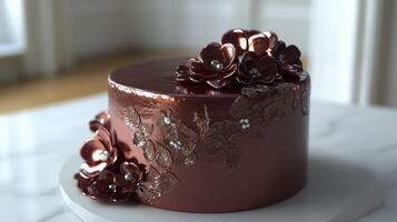 Elegant floral cake with sparkling details in a bright setting photo