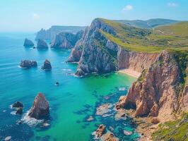 Coastal cliffs and turquoise waters create a stunning landscape at Cabo da Roca photo