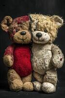 Vintage teddy bears showcasing wear and history in a still life study photo