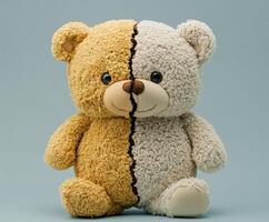 Handmade teddy bear with a unique two-tone design for all ages photo