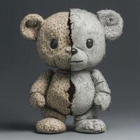 Bear sculpture with contrasting textures displays duality of style in art photo