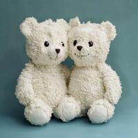 Cute cuddly teddy bears sitting together with soft fur for children photo